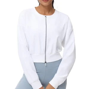 Women's Cropped Jackets Full Zip Long Sleeve - Thumbnail Image 4