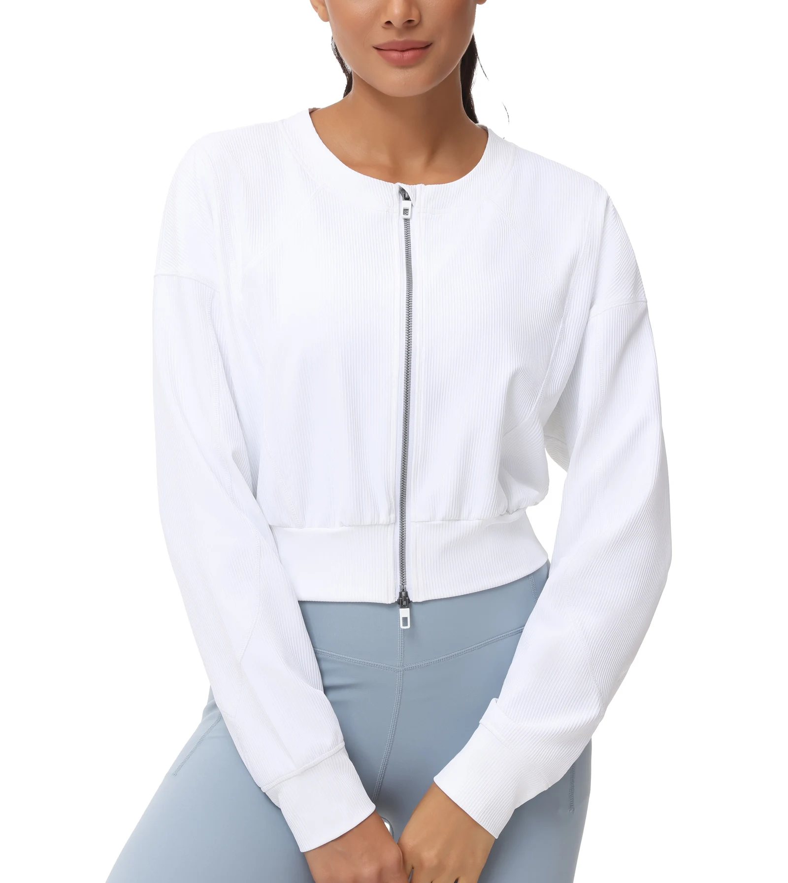 Women's Cropped Jackets Full Zip Long Sleeve - Image 4