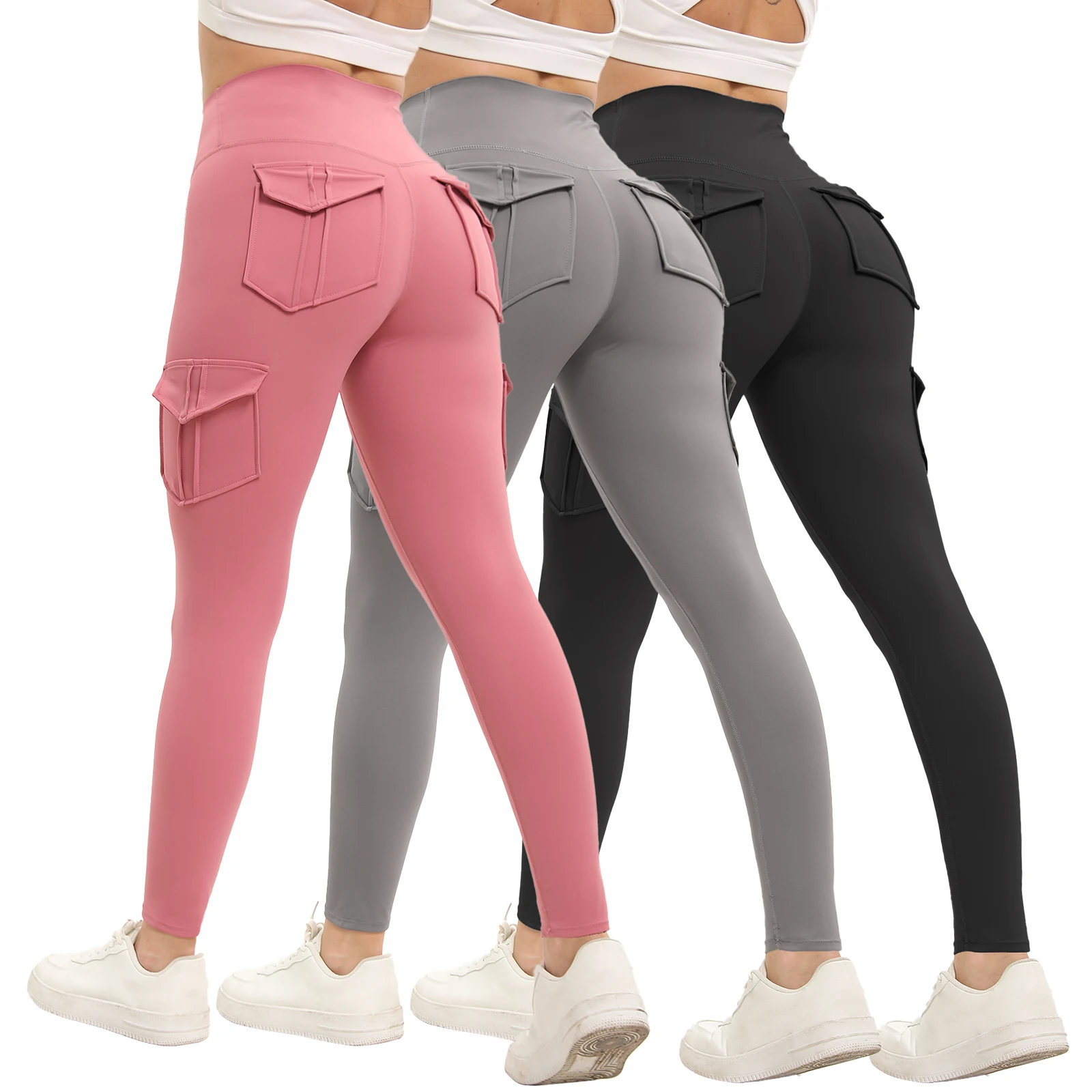 3PCS Women's High-Waisted Solid Color Gym Leggings - Image 1