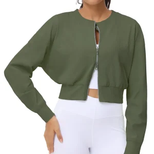 Women's Cropped Jackets Full Zip Long Sleeve - Thumbnail Image 3