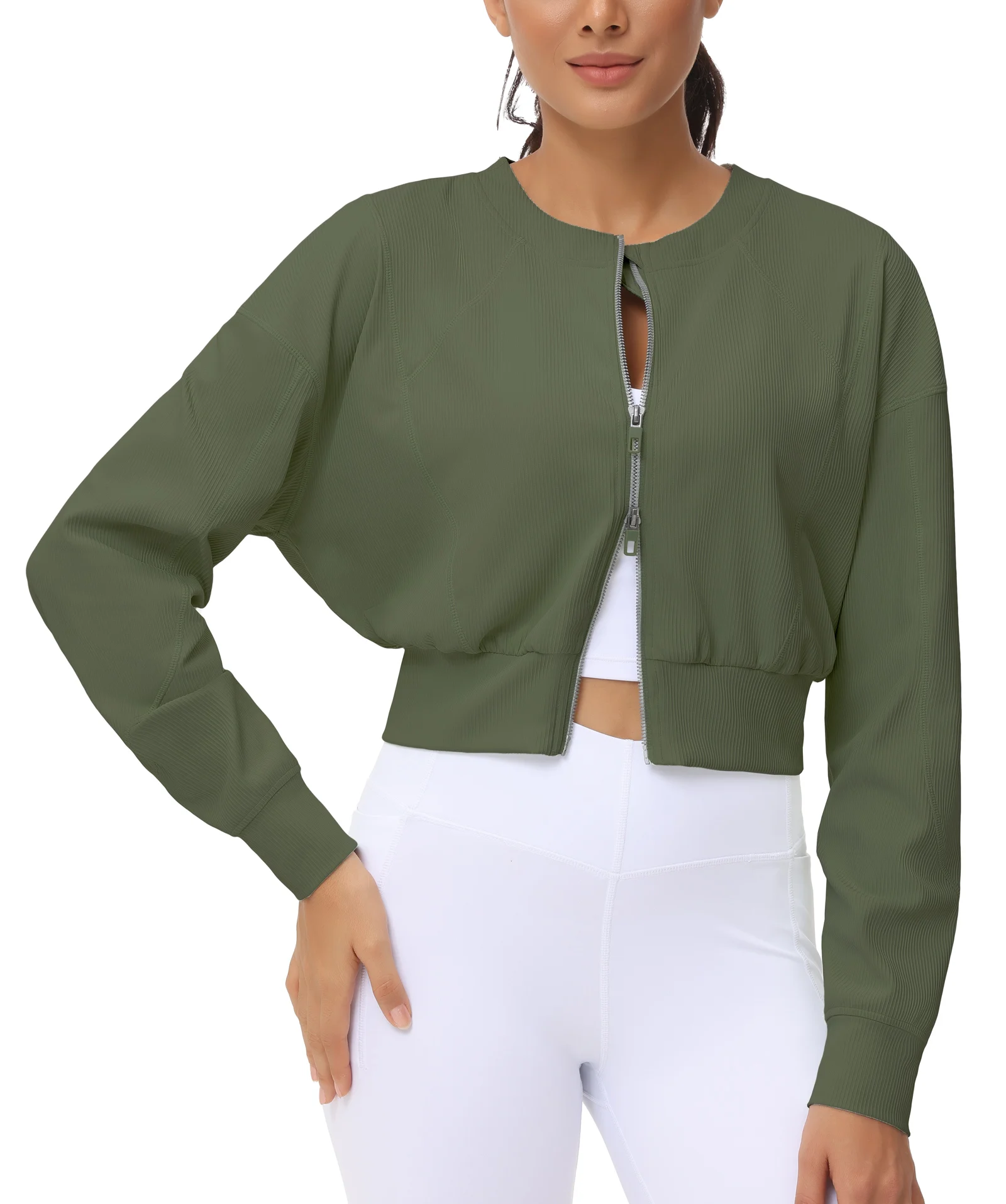 Women's Cropped Jackets Full Zip Long Sleeve - Image 3