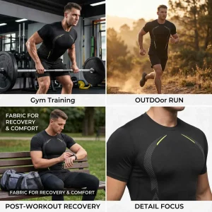 3-Pack Men's Compression Shirts Short Sleeve - Thumbnail Image 3