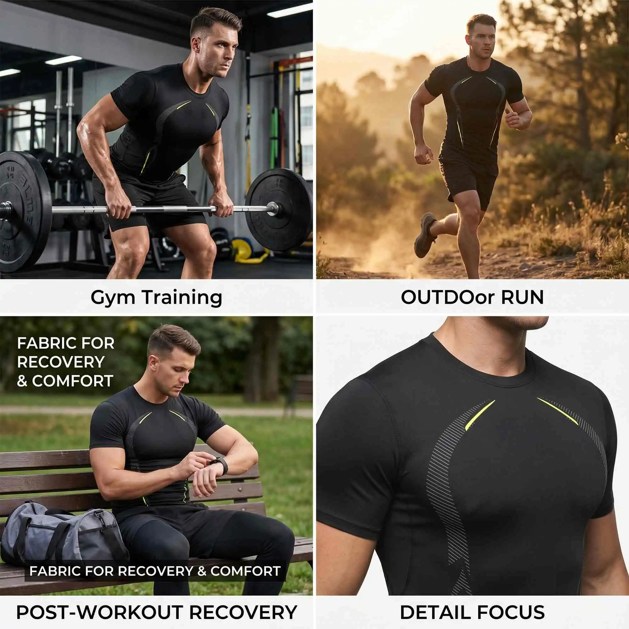 3-Pack Men's Compression Shirts Short Sleeve - Image 3