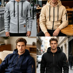 Men's Zip Up Hooded Sweatshirt Fleece Lined - Thumbnail Image 2