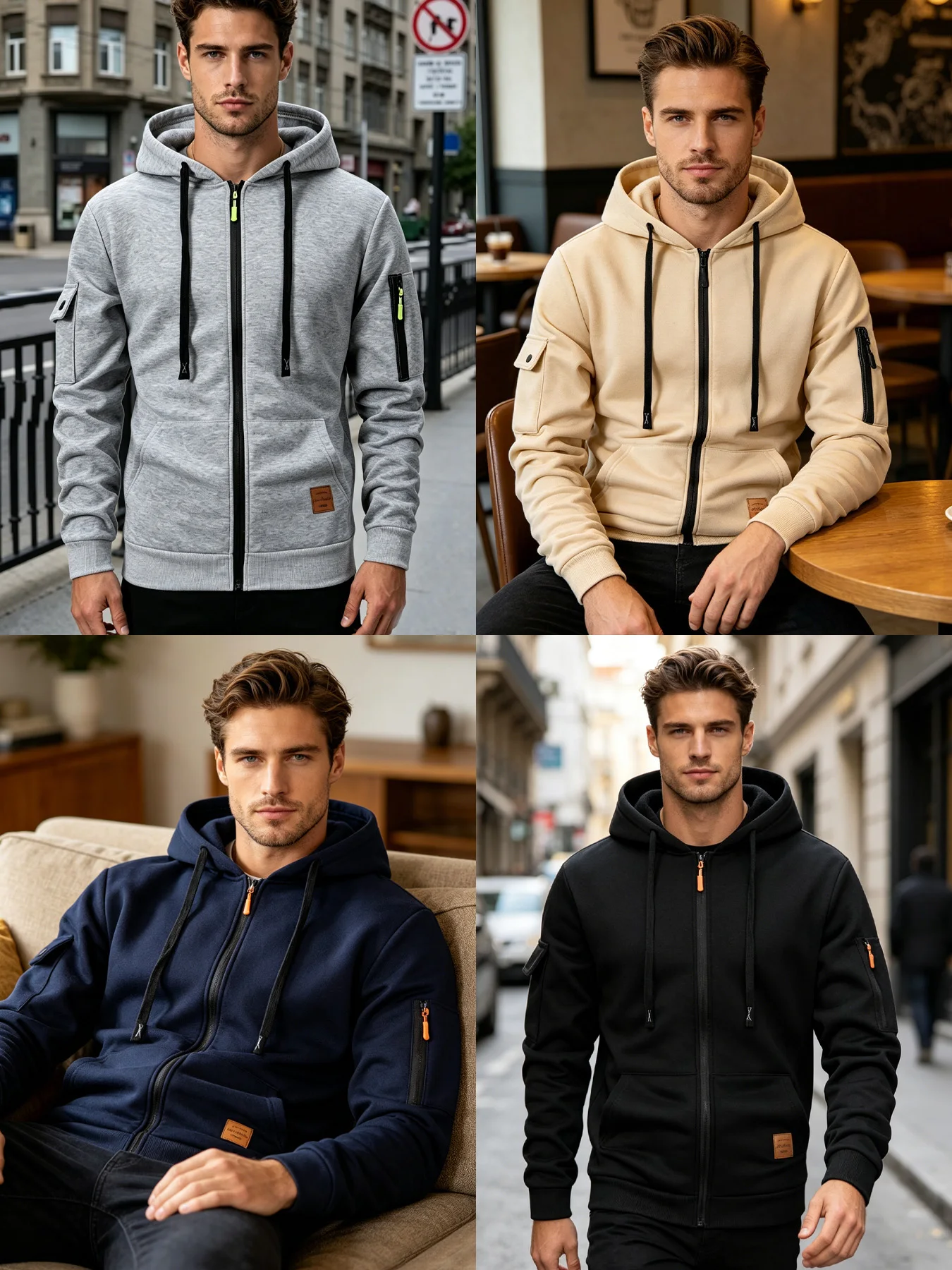 Men's Zip Up Hooded Sweatshirt Fleece Lined - Image 2
