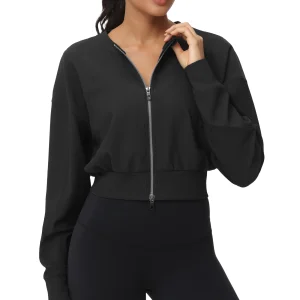 Women's Cropped Jackets Full Zip Long Sleeve