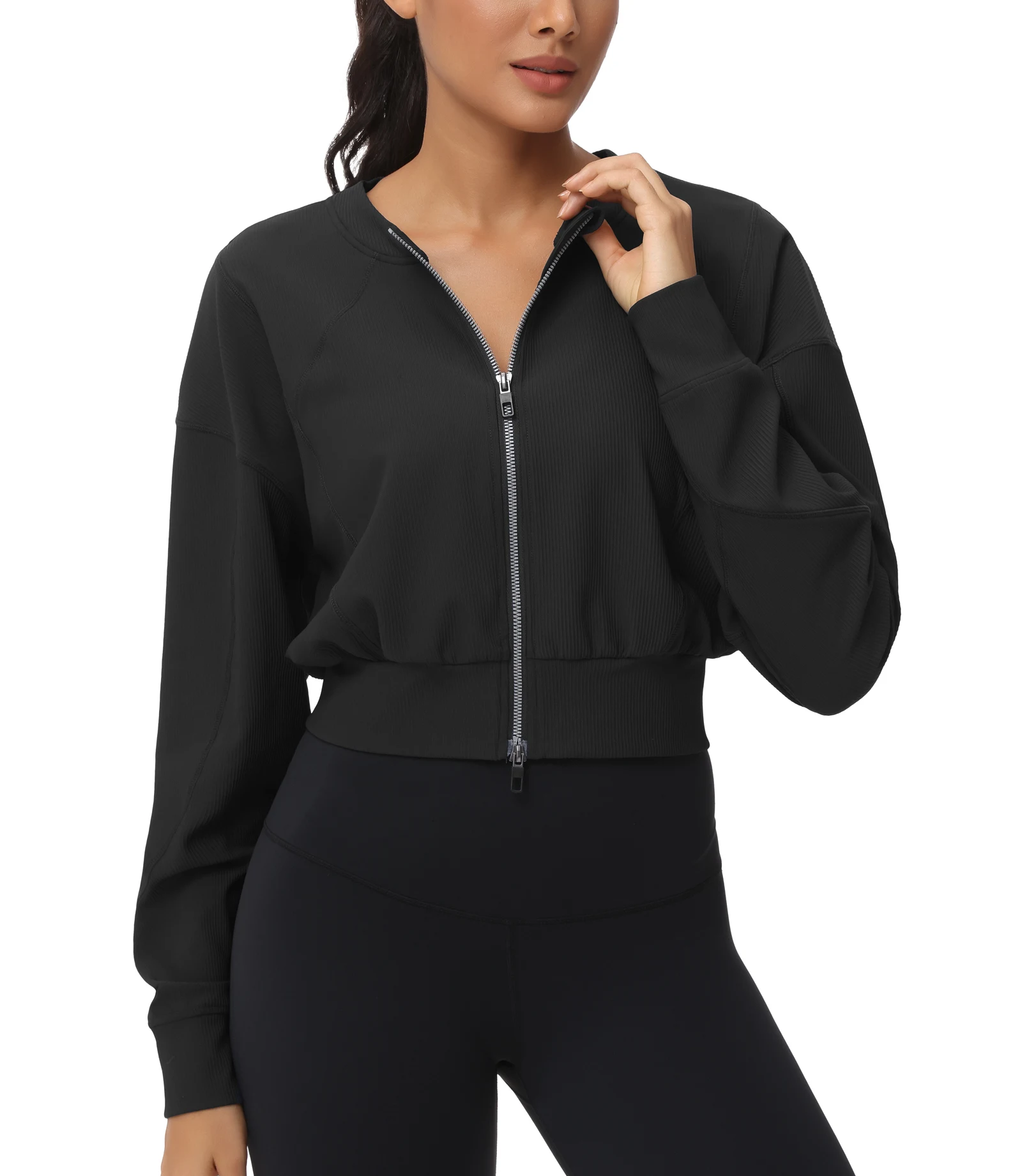 Women's Cropped Jackets Full Zip Long Sleeve - Image 1