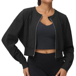 Women's Cropped Jackets Full Zip Long Sleeve - Thumbnail Image 5