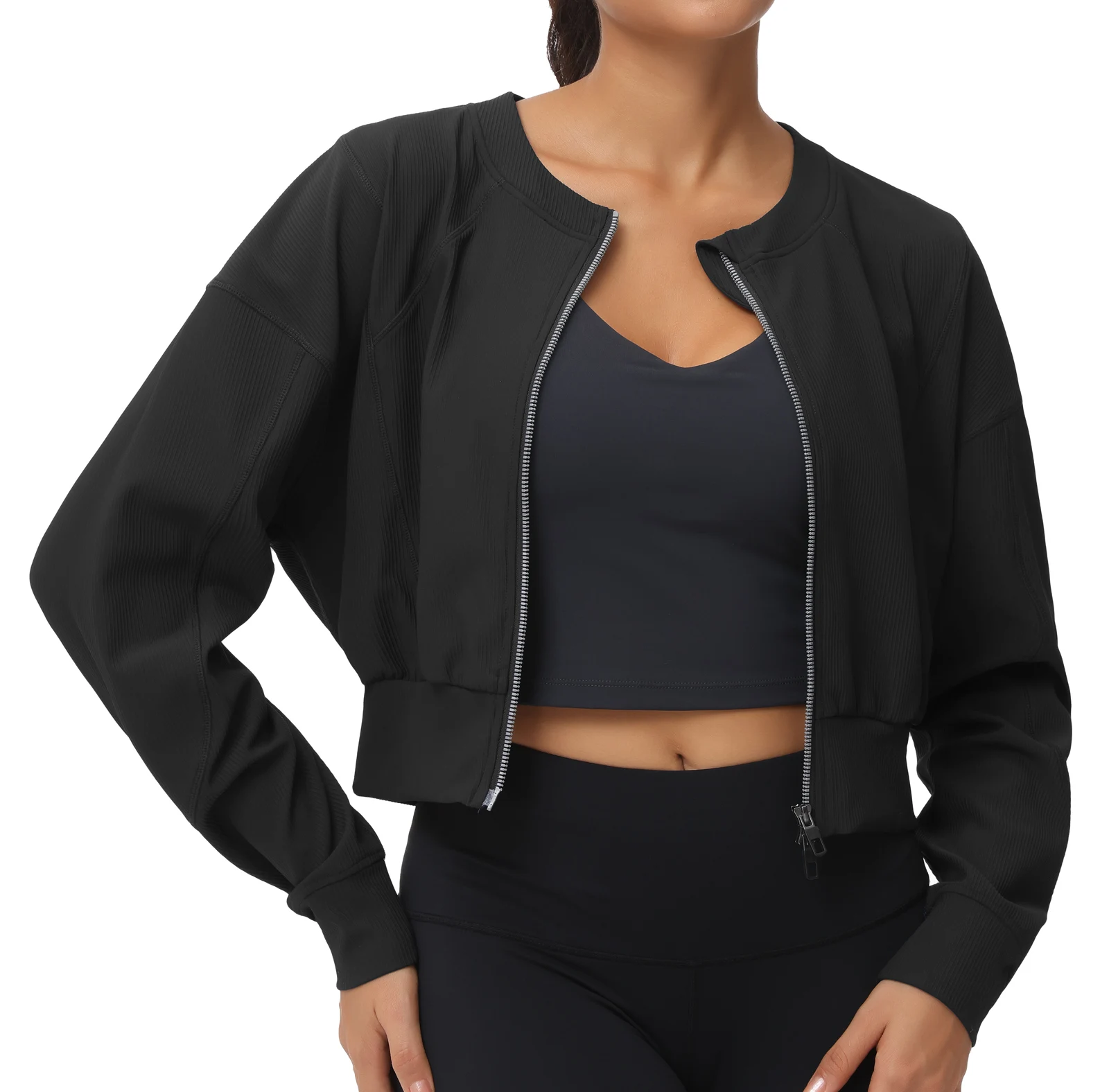 Women's Cropped Jackets Full Zip Long Sleeve - Image 5