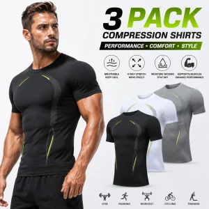 3-Pack Men's Compression Shirts Short Sleeve