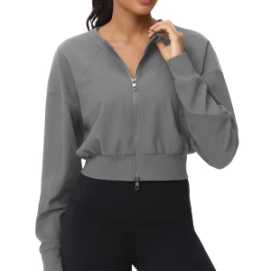 Women's Cropped Jackets Full Zip Long Sleeve - Thumbnail Image 2