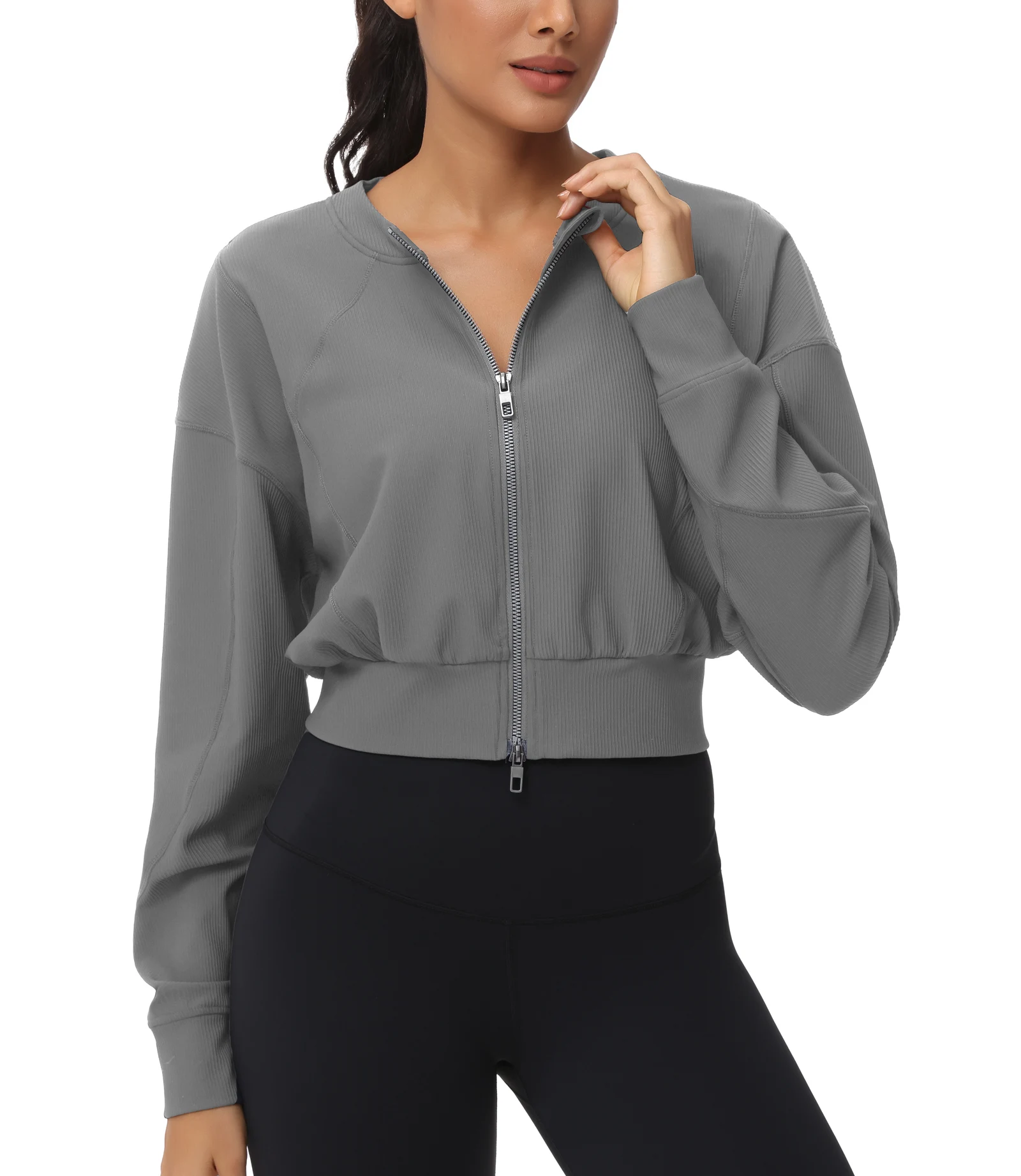 Women's Cropped Jackets Full Zip Long Sleeve - Image 2