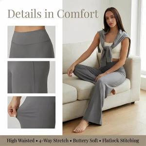 Women High Waist Wide Leg Yoga Pants - Thumbnail Image 2